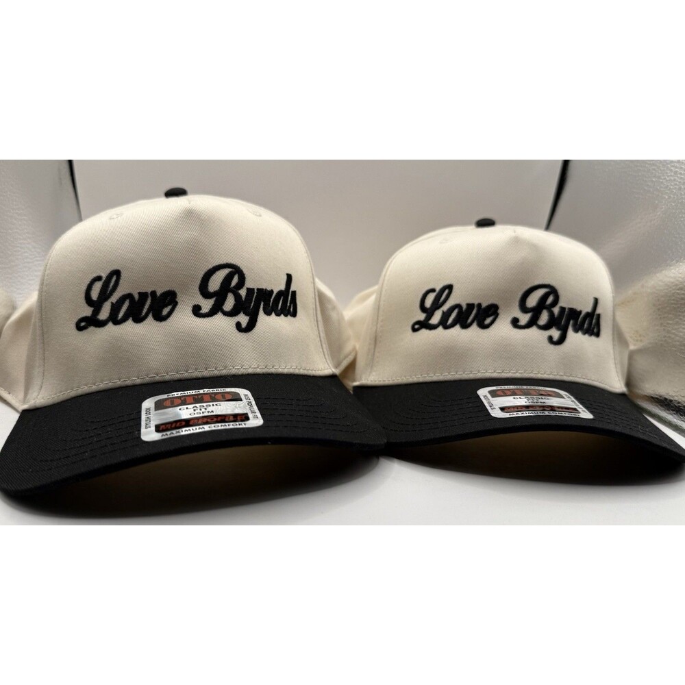 Love Byrds Couple Hats OTTO Beige/Black SnapBack Embroidered Matching Set OSFM